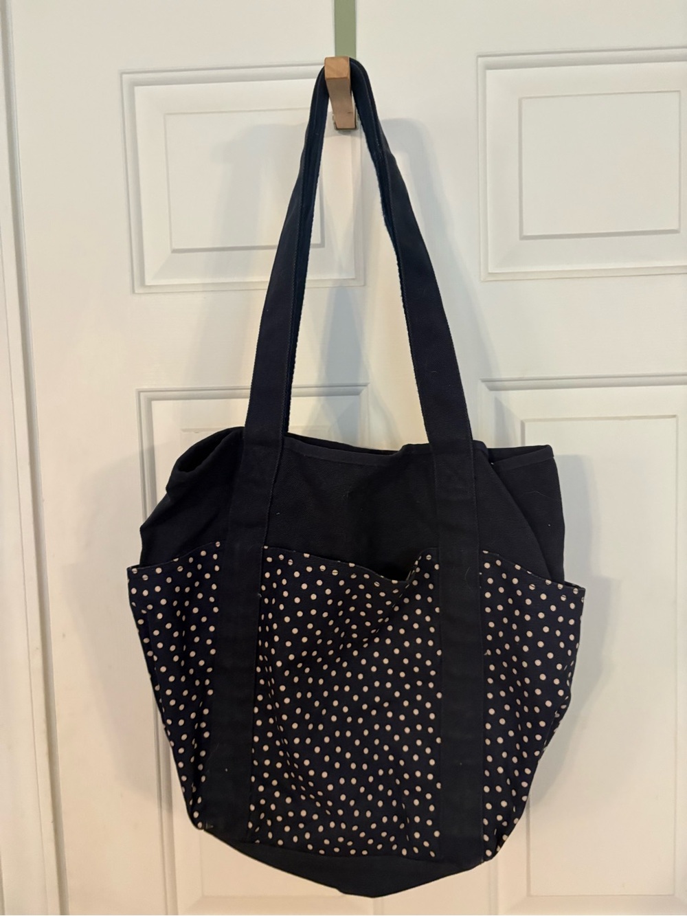 Thirty-one Navy with Cream Polka Dot Canvas Tote Bag -
